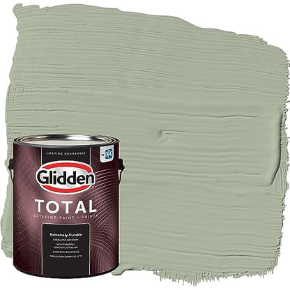 Glidden Total Exterior Paint & Primer All-in-One, Gargoyle/Green, Semi-Gloss, 1 Gallon - color: Gargoyle, size: 128 Fl Oz (Pack of 1)