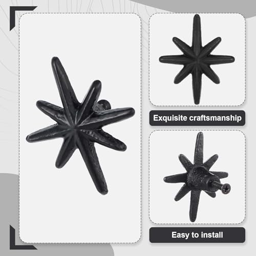 6 Set Unique Antique Black Cast Iron Drawer Pulls & Cabinet Knobs - color: Antique Black, size: 8-pointed Star