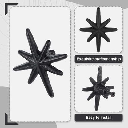 6 Set Unique Antique Black Cast Iron Drawer Pulls & Cabinet Knobs - color: Antique Black, size: 8-pointed Star