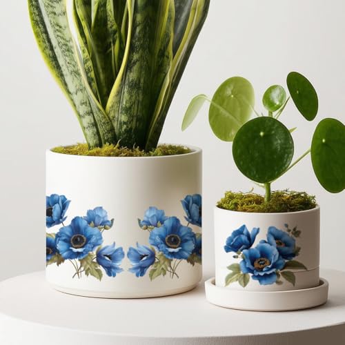 OLYCRAFT 3Pcs/Set Anemone Rub on Transfers for Furniture and Craft 6x12 Inch Blue Flowers Furniture Decal Transfer Stickers Rub on Decal with 1pc Scraper for Cabinet Wardrobe Decoration - style: Anemone