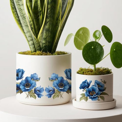 OLYCRAFT 3Pcs/Set Anemone Rub on Transfers for Furniture and Craft 6x12 Inch Blue Flowers Furniture Decal Transfer Stickers Rub on Decal with 1pc Scraper for Cabinet Wardrobe Decoration - style: Anemone