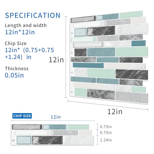 10-Sheet Peel and Stick Kitchen Backsplash Tiles - color: Blue Green