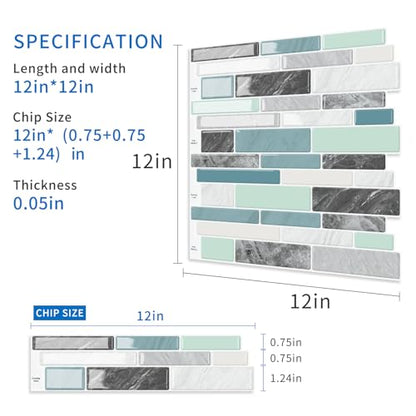 10-Sheet Peel and Stick Kitchen Backsplash Tiles - color: Blue Green