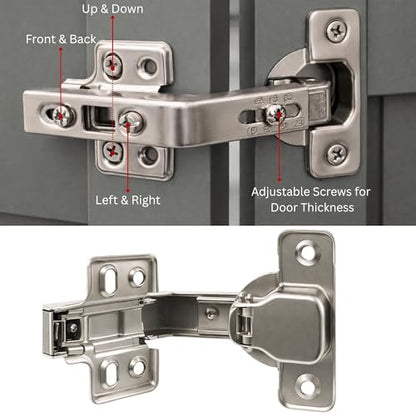 Berta (2+2) 135/165 Degree Hinges Combination, Full Overlay, 2-Cam 4-Way Adjustment, Concealed Frameless Lazy Susan/Bi Folding Cabinet Door Hinges Set with Screws (135 & 165 Degree Soft Close Hinges)