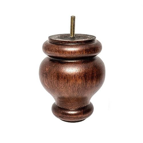 OUTWATER 5 in. H x 4 in. Dia Stained Cherry Solid Hardwood Bun Foot Leg for Furniture 4 Pack with 4 Free Insert Nuts and Drill Bit - color: Cherry