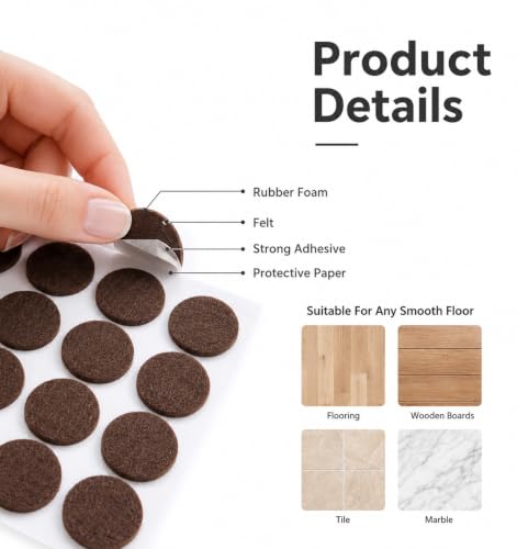72 Pcs Felt Chair Pads, 1/2 Inch Felt Pads for Chair Legs