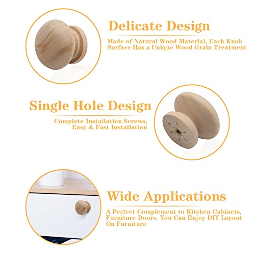 Wood Drawer Knobs, 1 Inch, Mushroom Shape, 8PCS - color: Unfinished, size: 1"/(8pcs)