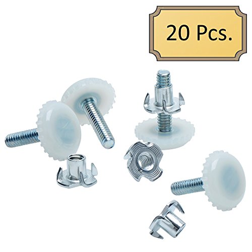 Desunia Medium Duty Nylon Table & Furniture Levelers - 1/4" Threaded Shank w/T-Nuts - 400 Lb. Capacity - Adjusts from 0" to 9/16" - White - 20 Pack - color: White, size: 20