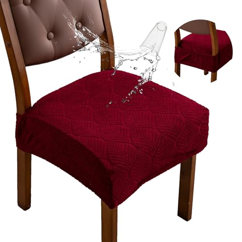Waterproof Stretch Chair Seat Covers, Set of 6 Wine Red - color: Wine Red, size: 16-20in-Rear-covered
