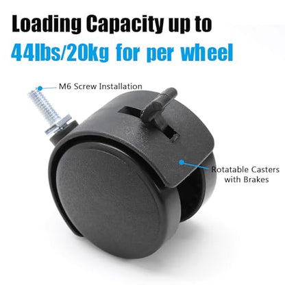 4pcs 2 Inch Swivel Caster Wheels with Brake, M6 Threaded Stem - style: 2 Inch with Brake-M6 Threaded Stem