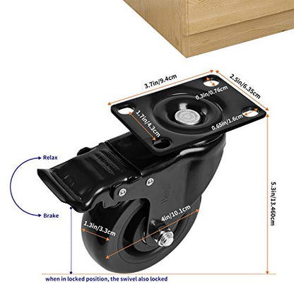 4" Swivel Rubber Caster Wheels with Safety Dual Locking - color: 4" casters
