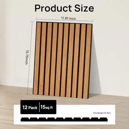 Teak Acoustic Panels, 12 Pack Self-Adhesive Sound Absorbing Tiles - color: Teak