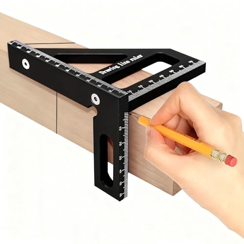 3D Multi-Angle Measuring Ruler(Metric), Aluminum Alloy 45°/90° Square Protractor Triangle Rulers, Woodworking Drawing Line Tool, Blue(Metric) - color: Black, size: Metric