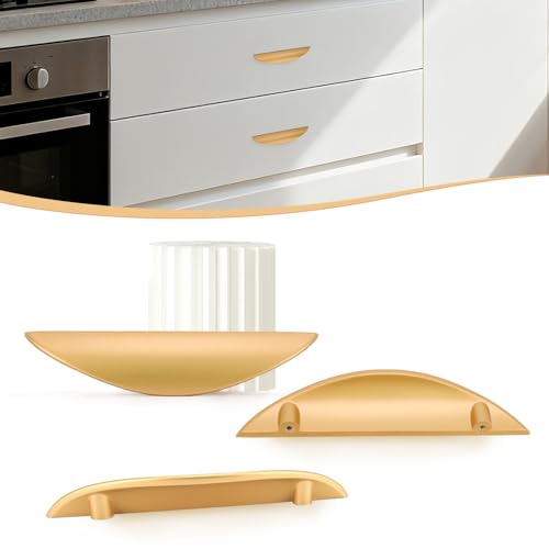 Primst 4 Pack Brushed Gold Cabinet Pulls, 3-3/4in Hole Centers Kitchen Cabinet Handles, Matte Gold Half Moon Cupboard Hardware for Kitchen Drawers, Dresser, Bathroom Vanity - color: Gold, size: L-4PCS