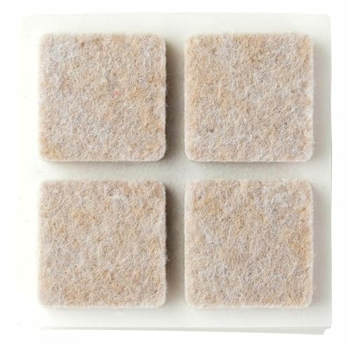 Scotch Felt Pads 16 PCS Beige, Felt Furniture Pads for Protecting Hardwood Floors, 1 x 1 in. Square, Easy-to-Apply, Self-Stick Design, Reliable Protection from Nicks, dents and Scratches (SP802-NA)