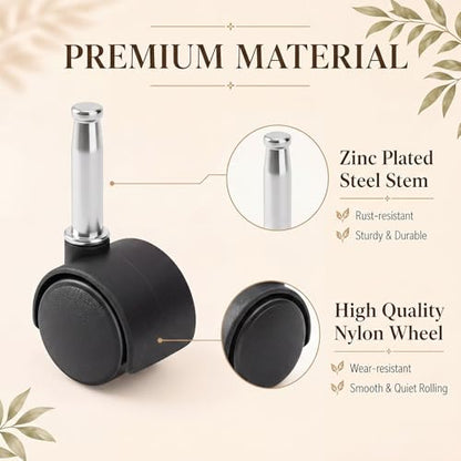 BBTO 8 Pcs 1.5 Inch M8 Swivel Stem Casters Wheels Replacement, M8 Grip Neck Stem Caster, Heavy Duty 360° Standing Desk Wheels, No Noise, Black Nylon, for Cart Furniture Table Cabinet Shelf - size: 1.5 Inch X M8 x 30 mm, style: Grip Neck, No Brake