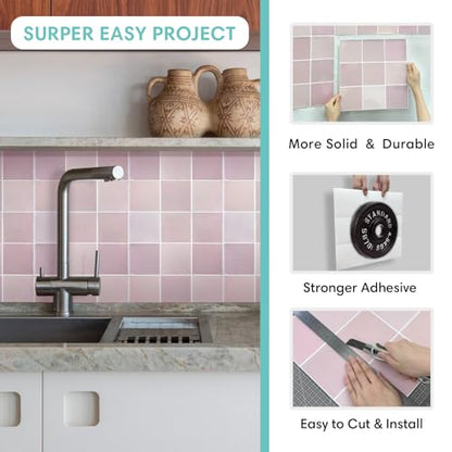 Commomy Thicker Pink Peel and Stick Tiles- 10 pcs of 12" x 12" - color: Glossy Pink & Thicker Design