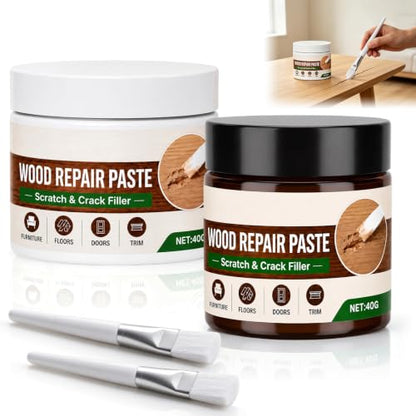 2Pcs Wood Repair Paste For Furniture and Floor,Easy Wooden Furniture Repair Kit,Quickly Repair Scratches and Dents on Wooden Furniture,Suitable For Doors,Floors,Cabinets(White,Brown)