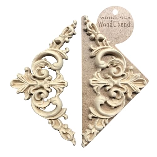 WoodUbend WUB2094A Pack of 2 Pediment Applique - Heat Bendable & Flexible Wood Onlays 11x21cm - DIY Craft, Furniture & Home Decor - Easy to Apply & Paint - Versatile, Reusable & Decorative Decals - size: WUB2094A