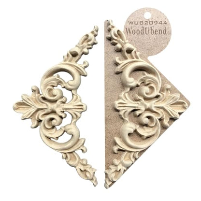 WoodUbend WUB2094A Pack of 2 Pediment Applique - Heat Bendable & Flexible Wood Onlays 11x21cm - DIY Craft, Furniture & Home Decor - Easy to Apply & Paint - Versatile, Reusable & Decorative Decals - size: WUB2094A