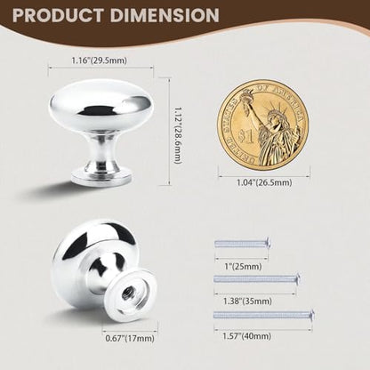 12 Pack Polished Chrome Cabinet Knobs,1-3/16 Inch(29.5mm) Solid Drawer Knobs, Kitchen Cabinet Pulls,Round Dresser Knobs, Modern Drawer Pulls for Dresser Drawers - color: Polished Chrome