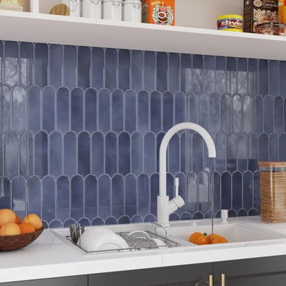 CRE8TIVE 4 Sheets Haze Blue Peel and Stick Backsplash for Kitchen Back Splash Stick on Tile Waterproof Long Fish Scale Tile Sticker Self Adhesive Peacock Feather Tile for Bathroom Laundry Room 12"x12" - size: 12"x12" (4-Sheets)