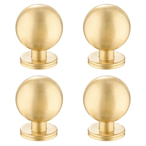 RZDEAL 1 Inch Gold Ball Cabinet Knobs Solid Brass Kitchen Cabinet Hardware Brushed Brass Dresser Drawer Pulls Knobs,4 Pack - size: 1 Inch