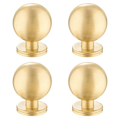 RZDEAL 1 Inch Gold Ball Cabinet Knobs Solid Brass Kitchen Cabinet Hardware Brushed Brass Dresser Drawer Pulls Knobs,4 Pack - size: 1 Inch