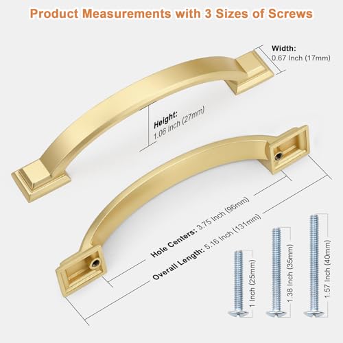 Probrico 30 Pack 3-3/4 Inch Brass Gold Cabinet Pulls Solid Zinc Alloy - color: Gold, size: 3-3/4" Hole Center(96mm)