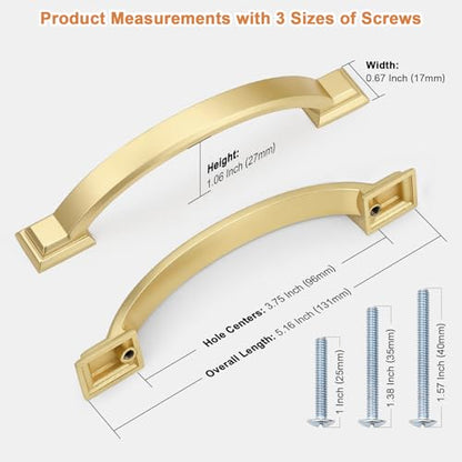 Probrico 30 Pack 3-3/4 Inch Brass Gold Cabinet Pulls Solid Zinc Alloy - color: Gold, size: 3-3/4" Hole Center(96mm)