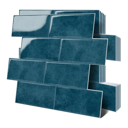 Thicker Design Peel and Stick Backsplash Tile，Self Adhesive Wall Tiles for Kitchen & Bathroom (10 Sheets, Lake Blue) - color: Lake Blue