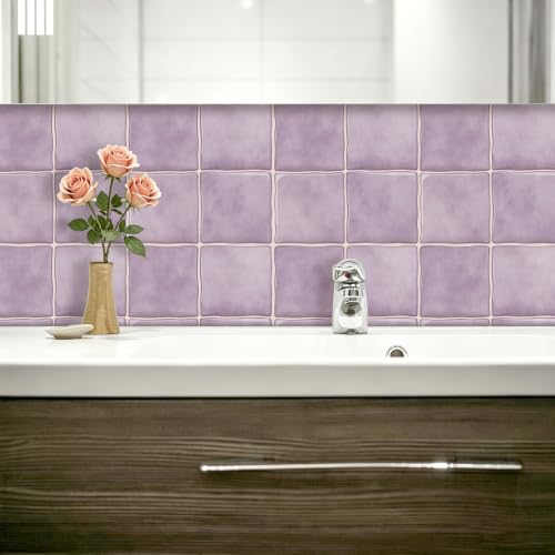 10pcs Peel and Stick Light Purple Backsplash Tiles – 7.87in x 7.87in Self-Adhesive Kitchen Wall Tiles, Bathroom Wall Panels, Modern DIY Stick On Tiles, Home Decor - color: Light purple