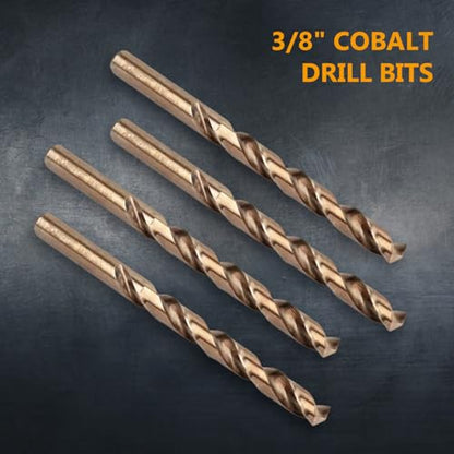 POWERTEC 1/2" & 3/8" Cobalt Drill Bits - 6 Pack - 5" & 6" Length - M35 HSS Jobber Length Twist Bits with 135° Tip for Drilling Wood, Metal, Stainless Steel, Nickel Alloy, Cast Iron & Plastic (QDB2100) - style: 6PK 1/2" & 3/8" Cobalt Drill Bits (M35 135°)