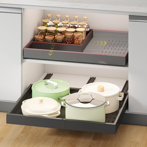 Fokyfok Pull out Cabinet Organizer,14"-21"W,17"-24"D,Expandable,Adhesive - color: Black, size: (14"W-21"W)X(17"D-24"D)