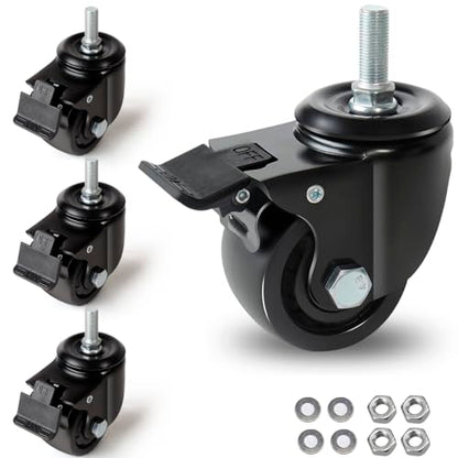 3 inch Stem Caster Wheels 4400lbs, Threaded Stem Casters Set of 4 Heavy Duty, UNC 3/8"-16x1, Swivel Casters for Cart, Furniture, Locking Industrial Castors for Workbench, Table - style: 3/8"-16x1"