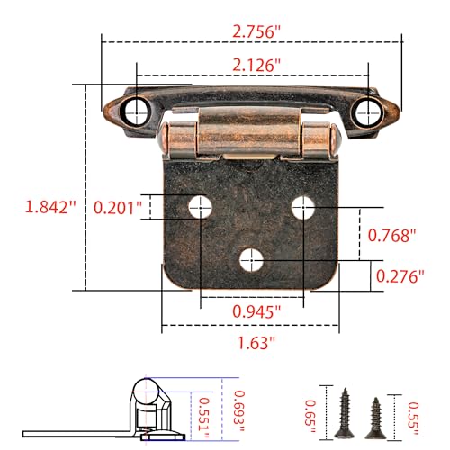 50 Pack 25 Pairs 1/2" Overlay Cabinet Door Hinges - Oil Rubbed Bronze Self Closing Hinges - color: 1/2" Overlay Oil Rubbed Bronze, size: 50 Pack