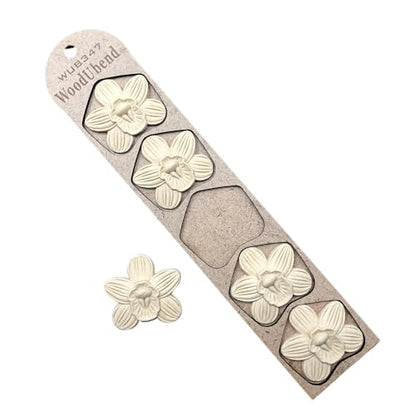 WoodUbend WUB0347 Simple Five Petal Flowers - Appliques - Heat Bendable & Flexible Wood Onlays 5x5.5cm - DIY Craft, Furniture & Home Decor - Easy to Apply & Paint - Versatile & Reusable (5 Pack) - size: WUB0347