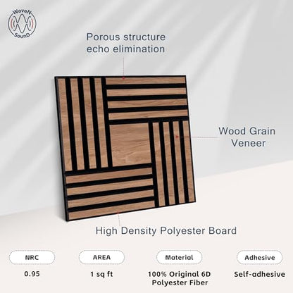 WoveN SounD Acoustic Wall Panels, Teak, 16 Pack, 12x12 in - color: Metre, Teak, 16 Pack