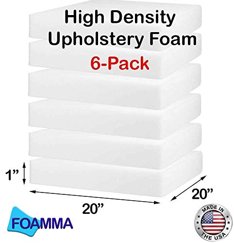 Foamma 1" x 20" x 20" High-Density Upholstery Foam Padding, Thick Custom Pillow, Chair and Couch Cushion Replacement, Craft Supplies for Upholstery and Seat Repair, 6 Pack - color: High Density, size: 1" x 20" x 20", style: 6 Pack