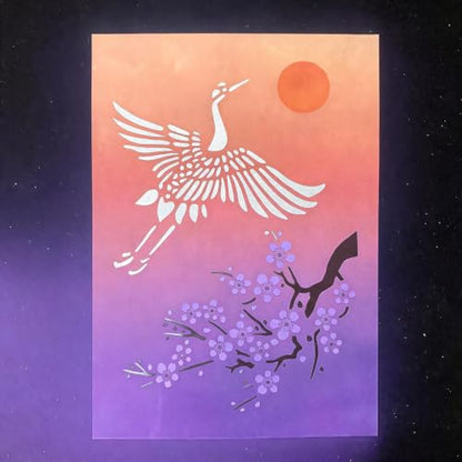 TIAMECH A4 Reusable Japanese Crane Cherry Blossom Stencil for Painting - color: Crane Cherry Blossom