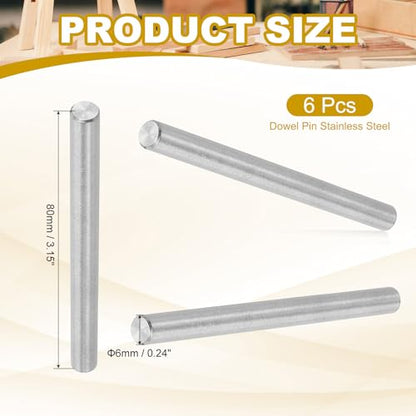 PATIKIL 6mm x 80mm Dowel Pin Stainless Steel, 6 Pcs 304 Stainless Steel Pegs Shelf Pins Rod Support Metal Fasten Elements for Shelves Furniture Fixing Component, Silver - size: 6mm x 80mm