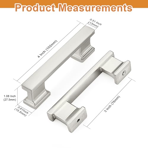 Probrico 10 Pack Brushed Nickel Cabinet Pulls 3 Inch(76mm) Hole Center, Satin Nickel Kitchen Cabinet Hardware, Dresser Drawer Pulls for Cabinet Kitchen Cupboard - color: Brushed Nickel, size: 3 inch hole center