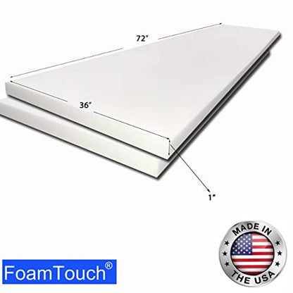 FoamTouch Upholstery Foam 2 Pack of High Density 1" Height x 36" Width x 72" Length Made in USA - size: 1" x 36" x 72" (2Pack), style: High Density Foam