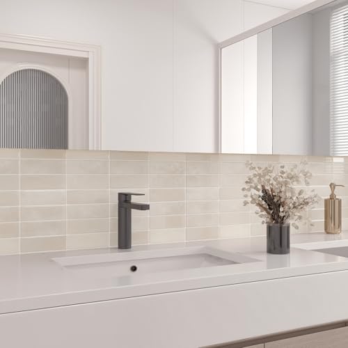 CHIHUT 16 Sheets Glossy Beige Peel and Stick Backsplash for Bathroom RV Self Adhesive Waterproof 3D Subway Kitchen Backsplash Tiles Removable Thicken Rectangle Vinyl Shower Wall Tile Sticker 12"X12" - color: Beige, size: 16 Tiles