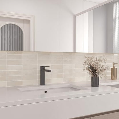 CHIHUT 16 Sheets Glossy Beige Peel and Stick Backsplash for Bathroom RV Self Adhesive Waterproof 3D Subway Kitchen Backsplash Tiles Removable Thicken Rectangle Vinyl Shower Wall Tile Sticker 12"X12" - color: Beige, size: 16 Tiles
