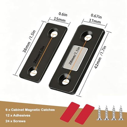 6 Pack Magnetic Cabinet Door Catch, Ultra Thin Stainless Steel Latch, Black - color: Black