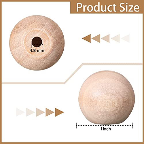 Jetec 30 Pcs Unfinished Wood Ball Knobs for Crafts Round Drawer Handles