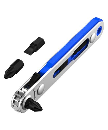 Bates- Mini Ratchet Wrench, 1/4" Magnetic 90 Degree Screwdriver, Blue, Low Profile Right Angle Screwdriver for Tight Spaces - color: Blue, size: 1 pcs