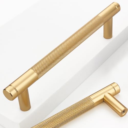 12 Pack 5 Inch 128 mm Gold Barrel Cabinet Pulls Cupboard Aluminum Handles Drawer Pull Cabinet Handles Cabinet Handles - color: Gold, size: 5 Inch