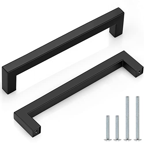 Probrico 30 Pack 6-3/10" Hole Centers Cabinet Pulls Black Drawer Handles - Kitchen Cabinet Handles Modern Suqare Bar Pulls Stainless Steel Cabinet Hardware for Dresser Bathroom Bedroom - color: Black, size: hole center 6-3/10"